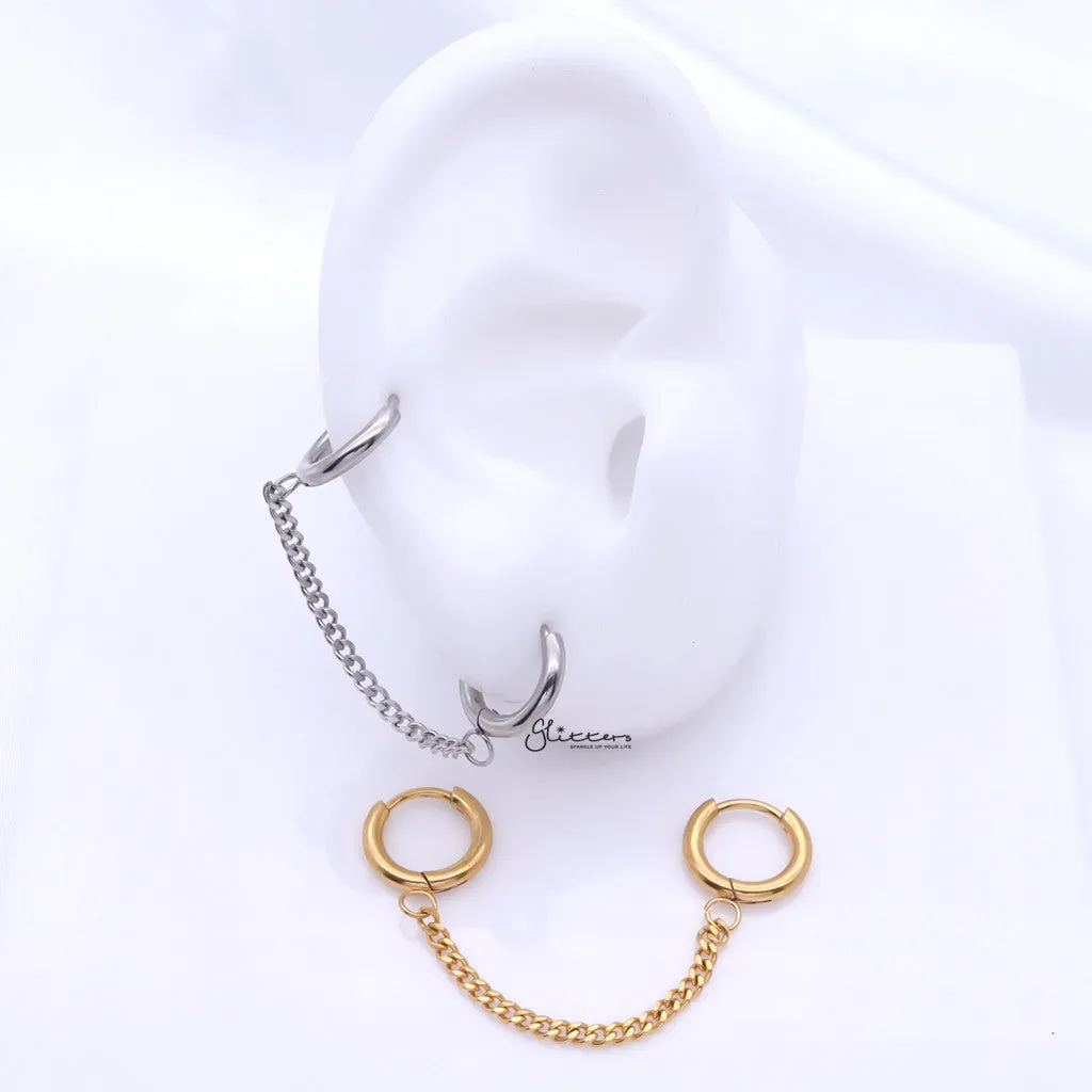 Chain Linked Round Clicker Ear Hoops - Silver