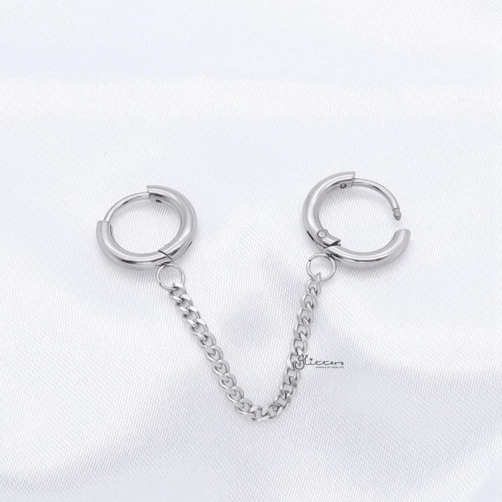 Chain Linked Round Clicker Ear Hoops - Silver