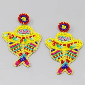 Cinco De Mayo Sombero & Maracas Seed Bead Earrings