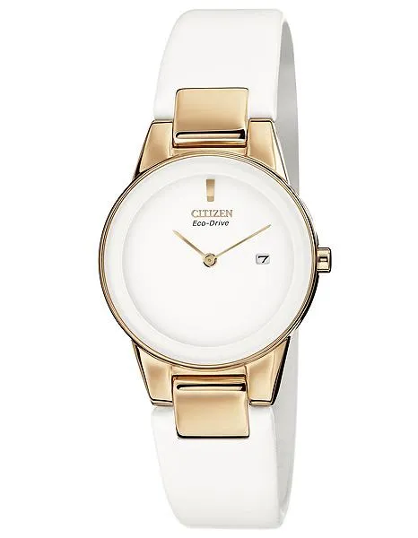 Citizen Eco-Drive Axiom Ladies Strap Watch - White Dial - Rose Gold-Tone Case