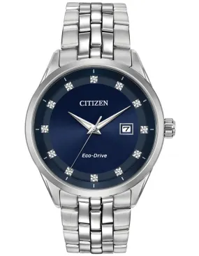 Citizen Eco-Drive Mens Corso - Stainless Steel - Diamonds - Blue - Bracelet