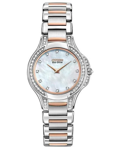 Citizen Signature Ladies Fiore 65 Diamond Watch - Steel and Rose Tone - MOP