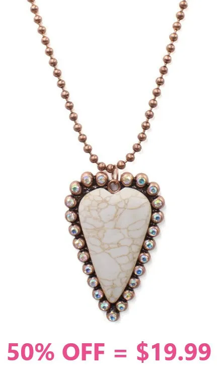 Cream Heart & Copper Ball Chain Necklace