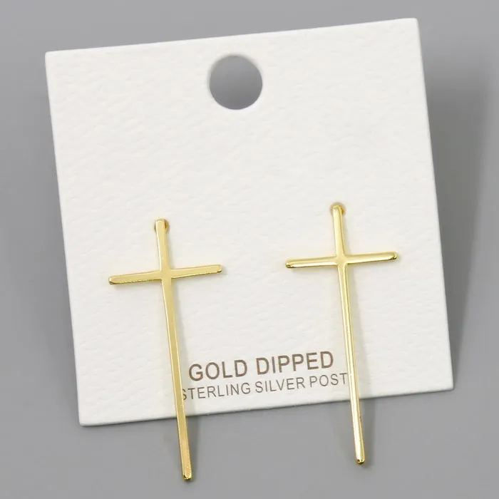 Cross Gold Dipped Stud Earrings