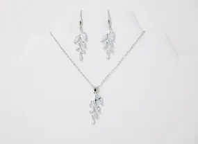 Cubic Zirconia Diamond/ Crystal Leaves, Long Bridal Jewelry, Bridal Earrings And Necklace, Crystal Bridal Earrings, Statement Earrings Cz