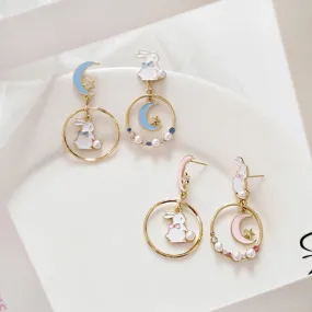 Cute Moon And Rabbit Pearl Beads Earrings Ear Clip AD11901