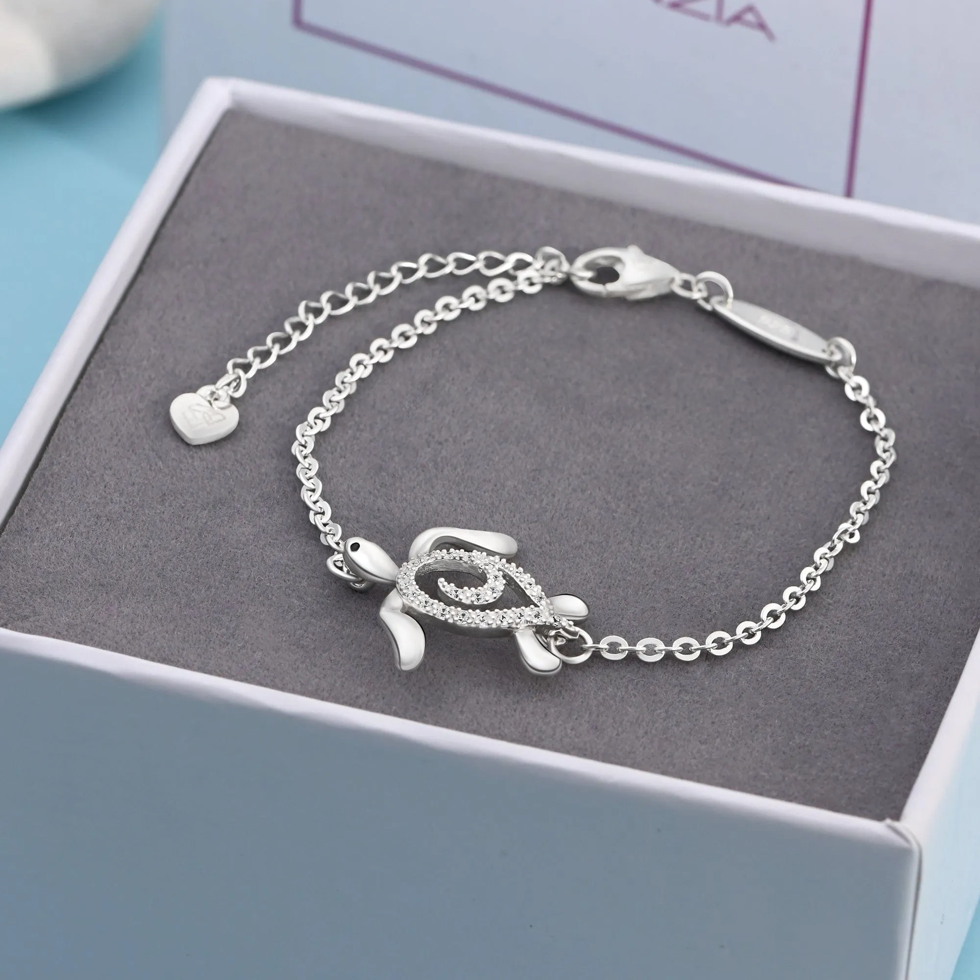 CZ Spiral Shell Turtle Sterling Silver Bracelet