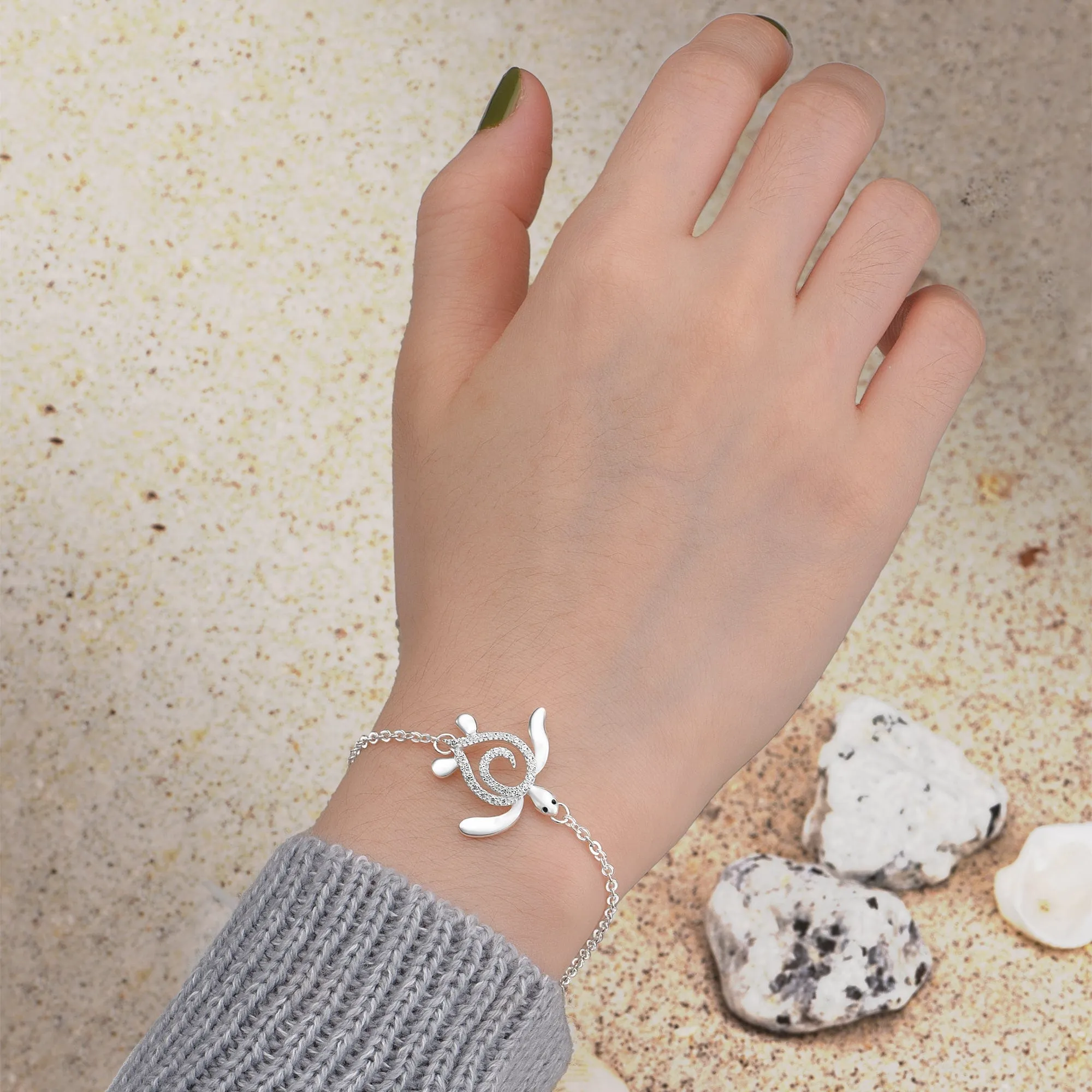 CZ Spiral Shell Turtle Sterling Silver Bracelet