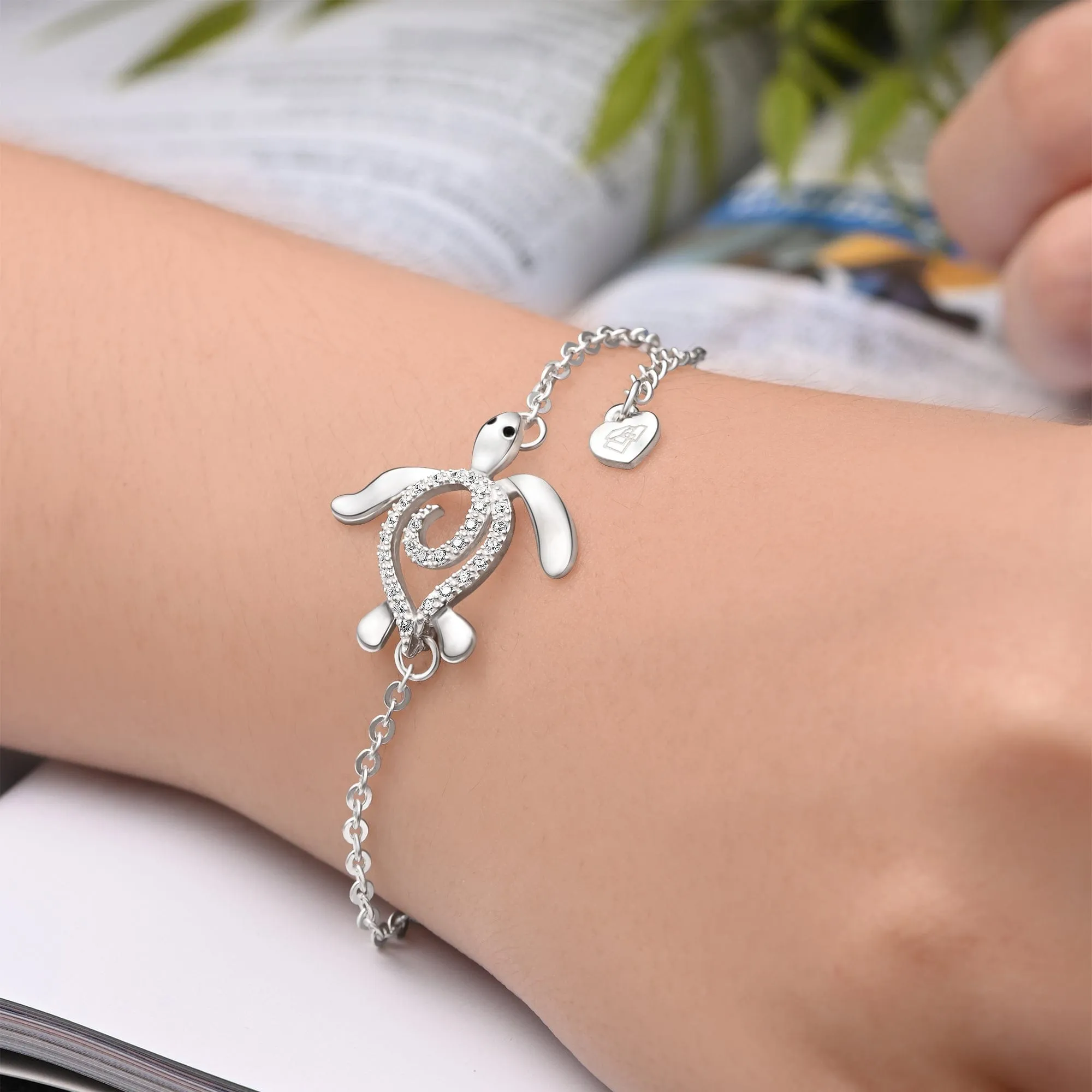 CZ Spiral Shell Turtle Sterling Silver Bracelet