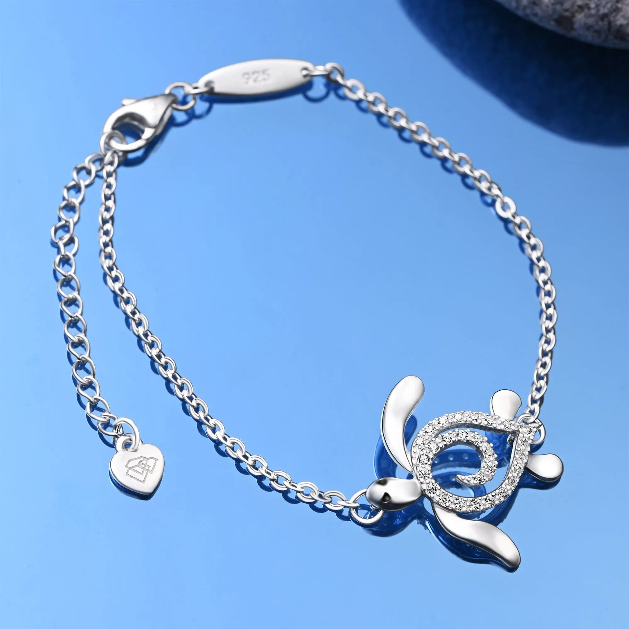 CZ Spiral Shell Turtle Sterling Silver Bracelet