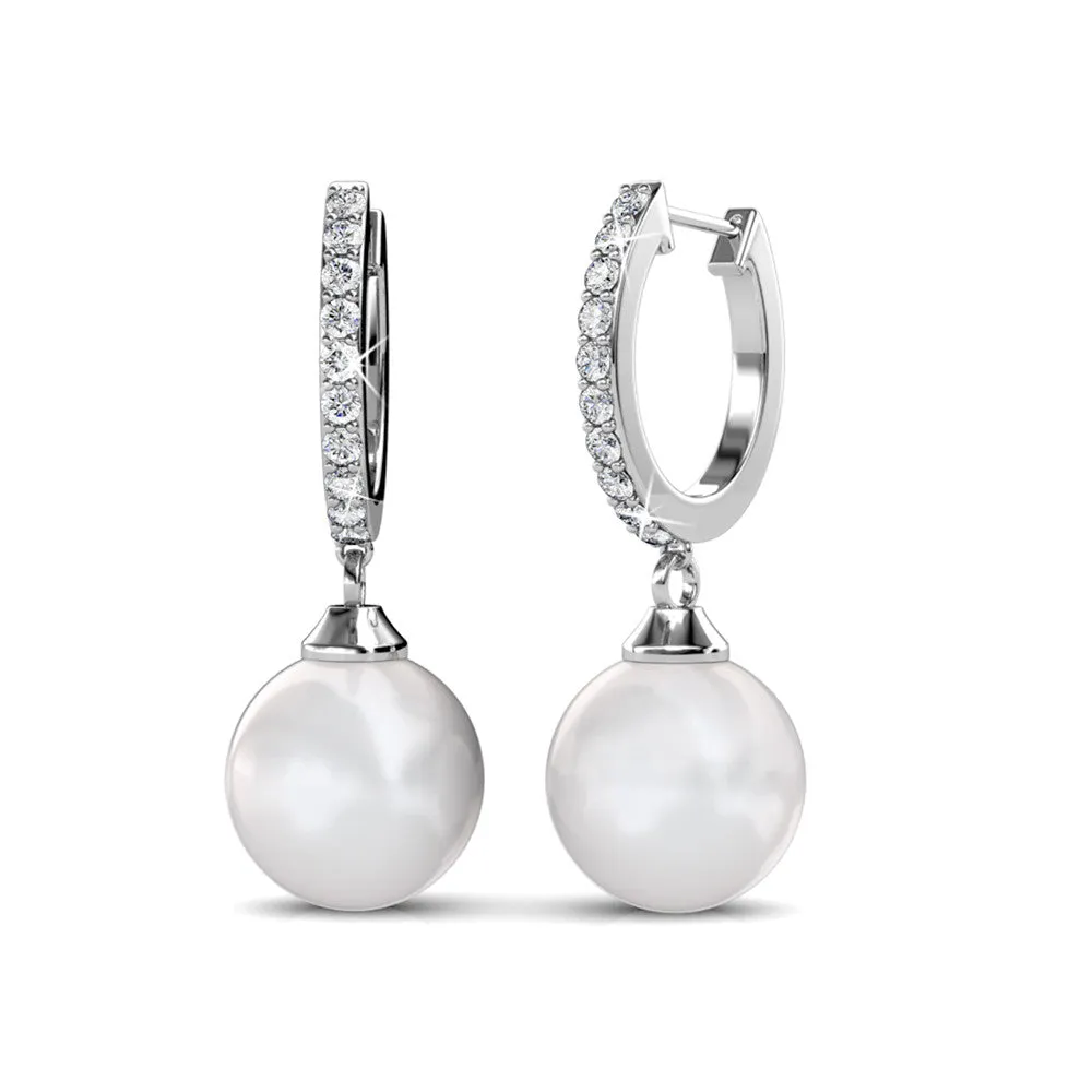 Daphne 18K White Gold Plated Simulated Diamond Pearl Drop Earrings