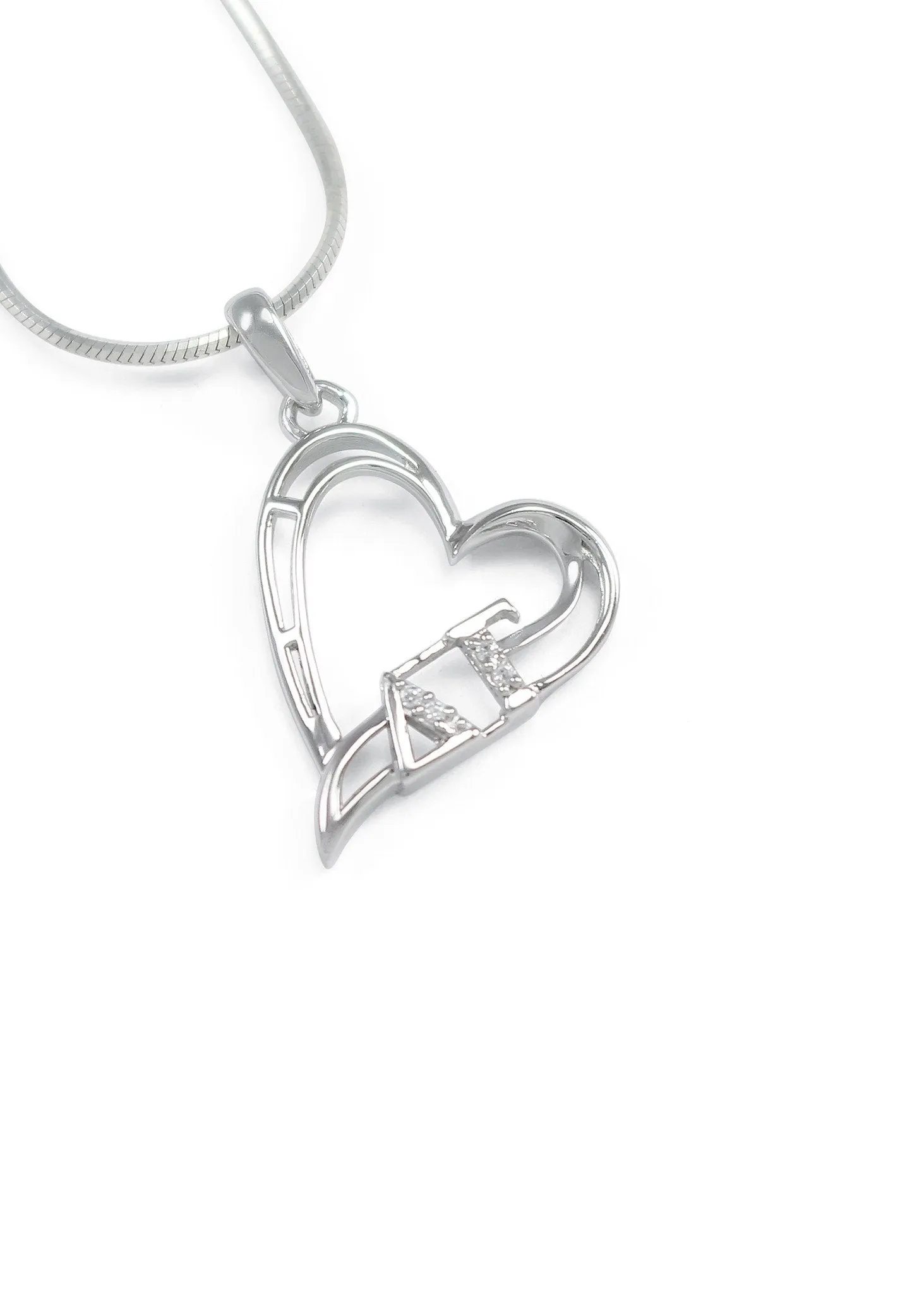 Delta Gamma Sterling Silver Heart Pendant with Simulated Diamonds