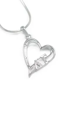 Delta Gamma Sterling Silver Heart Pendant with Simulated Diamonds