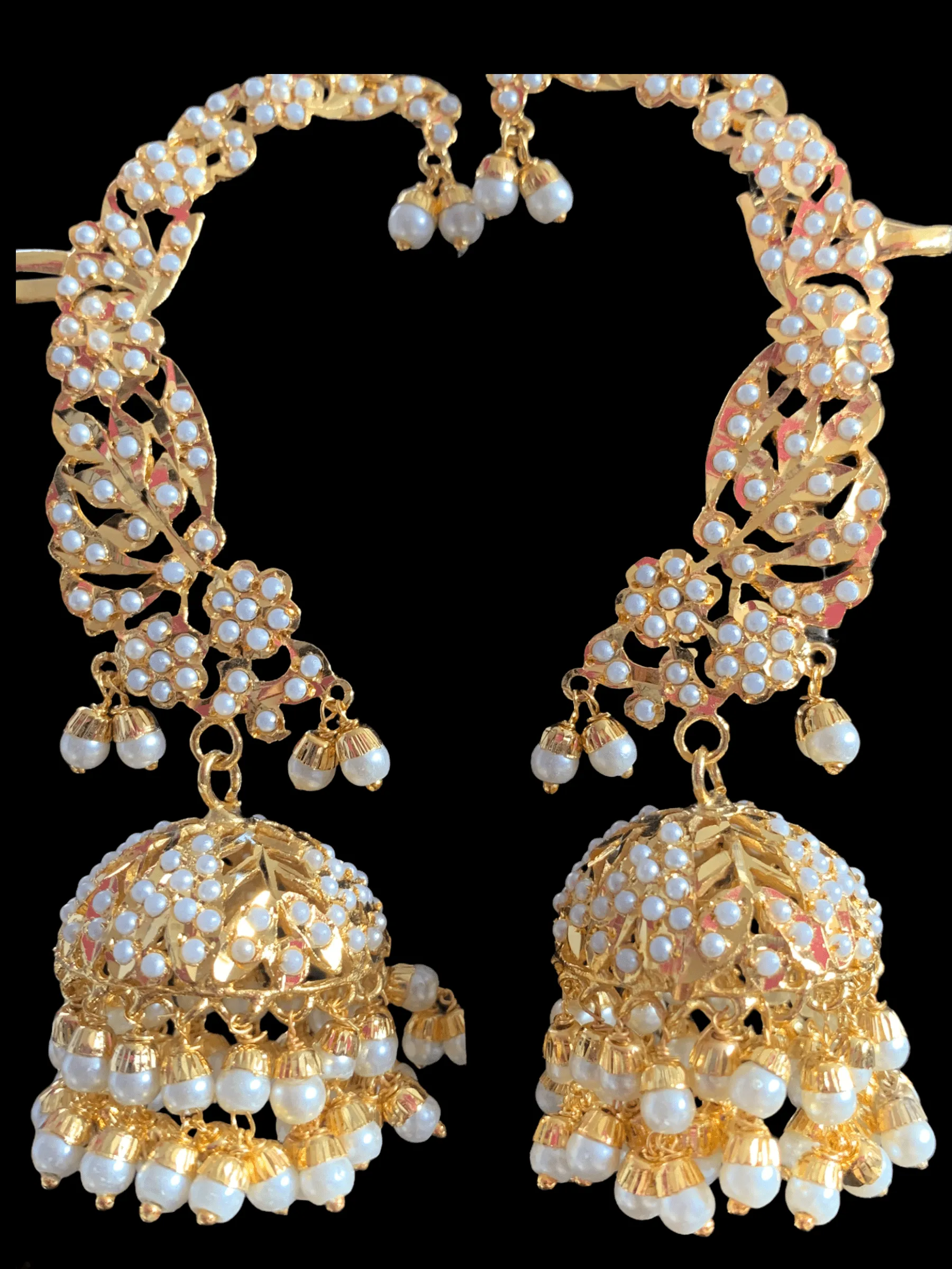 DER315 jadau kaanphool earrings in pearls ( READY TO SHIP)