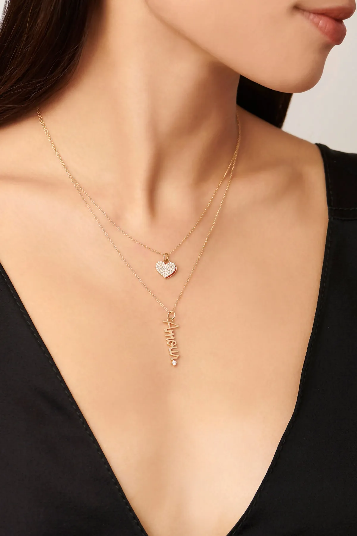 Diamond Heart with Enamel Shadow Necklace