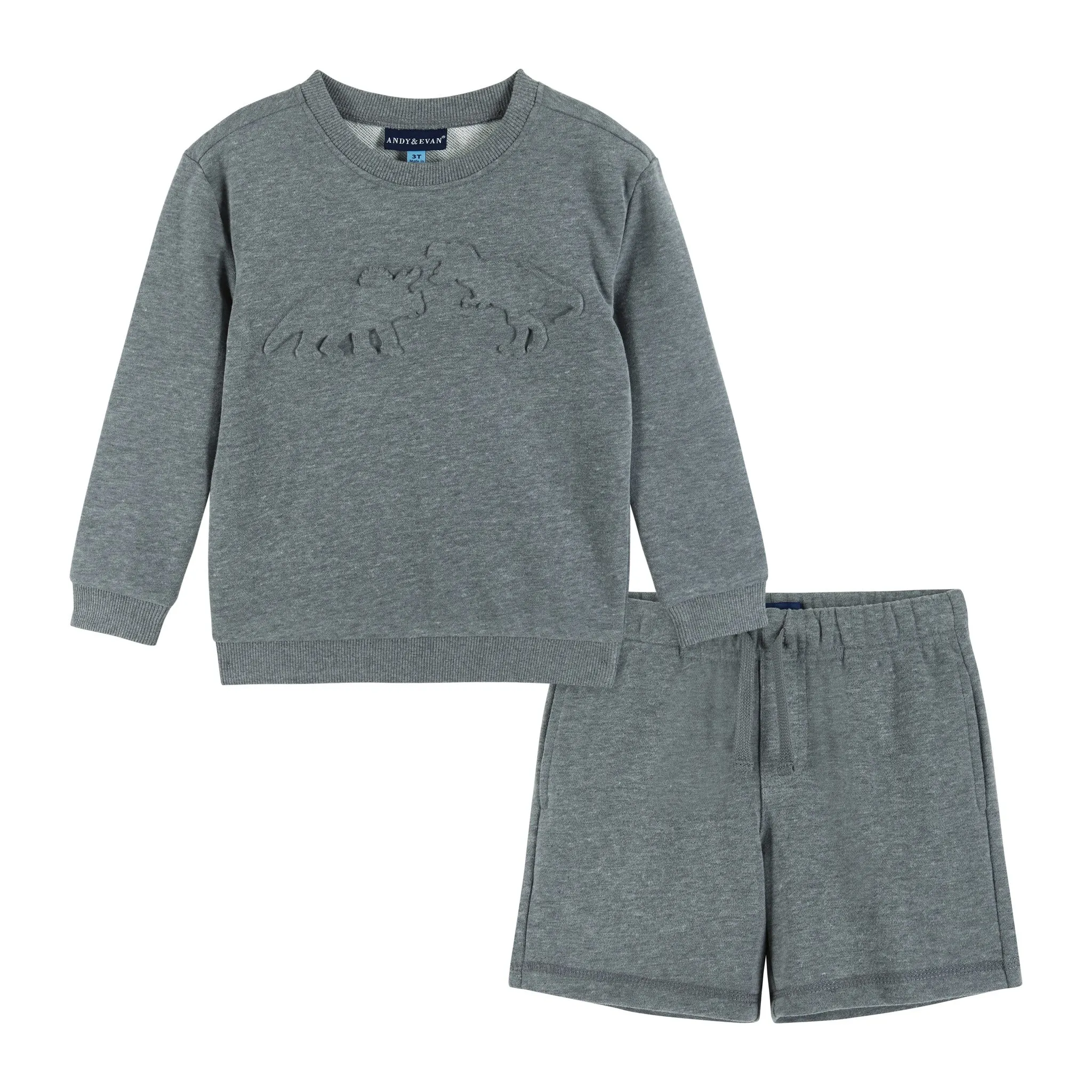 Dino Embossed Sweatshirt & Shorts Set