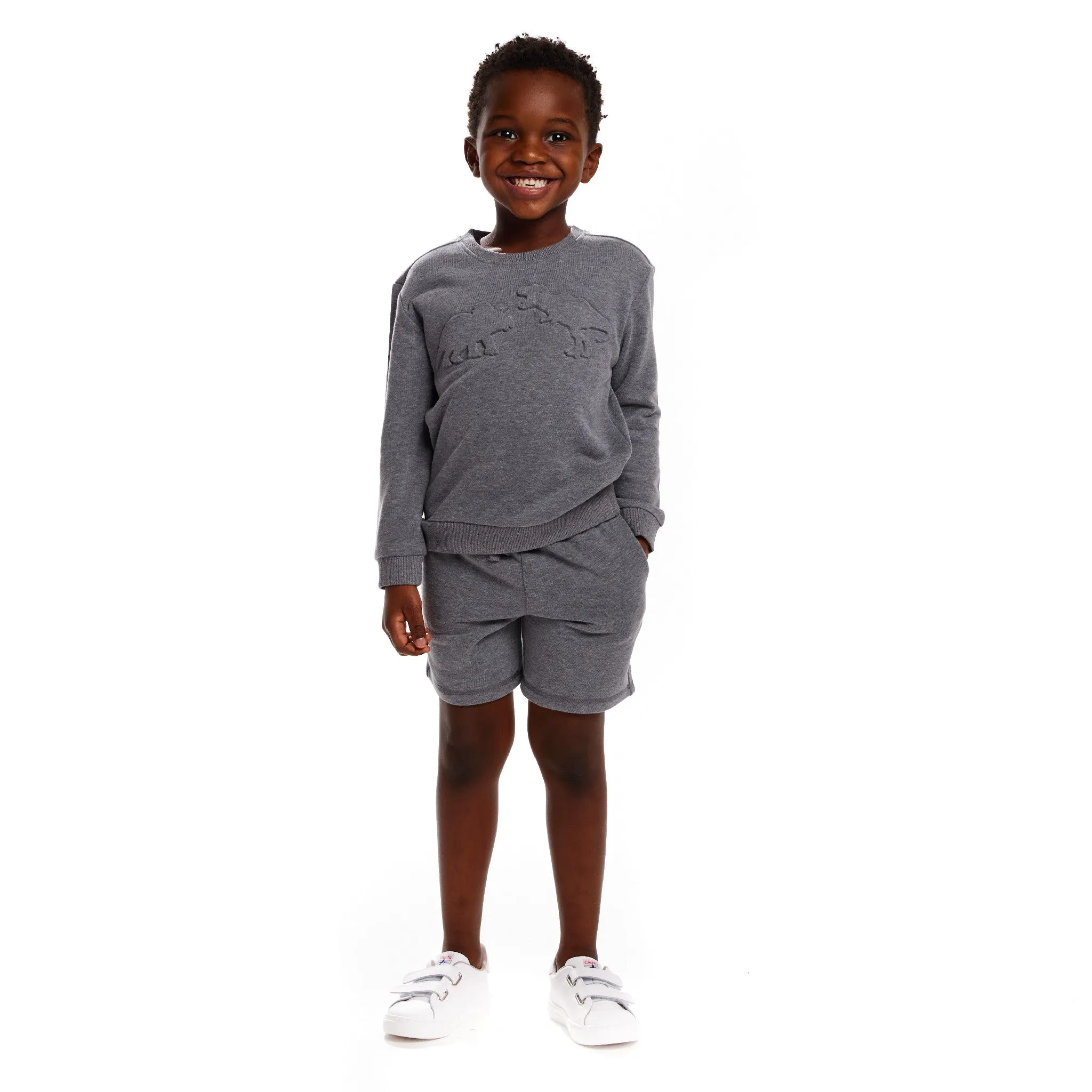 Dino Embossed Sweatshirt & Shorts Set