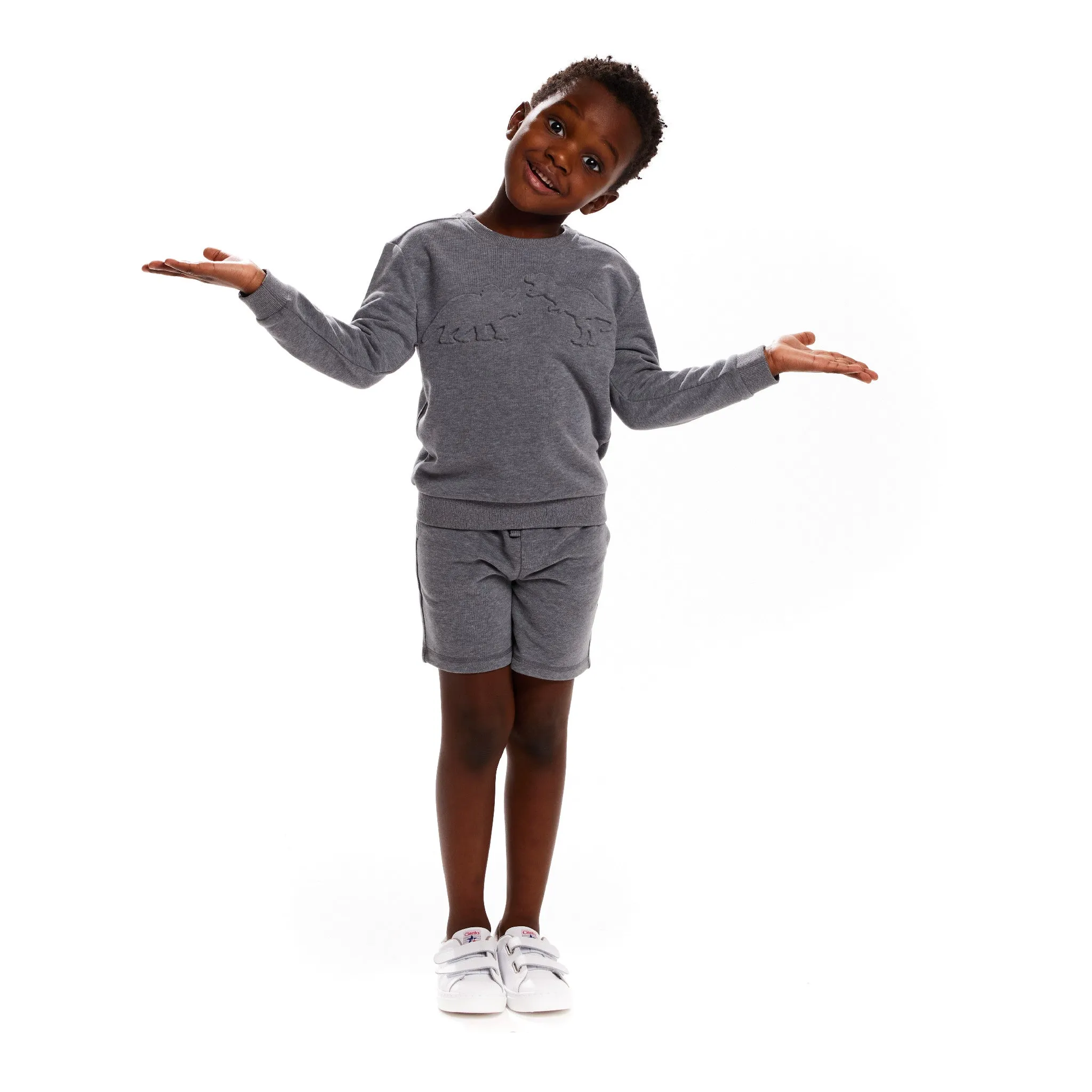 Dino Embossed Sweatshirt & Shorts Set