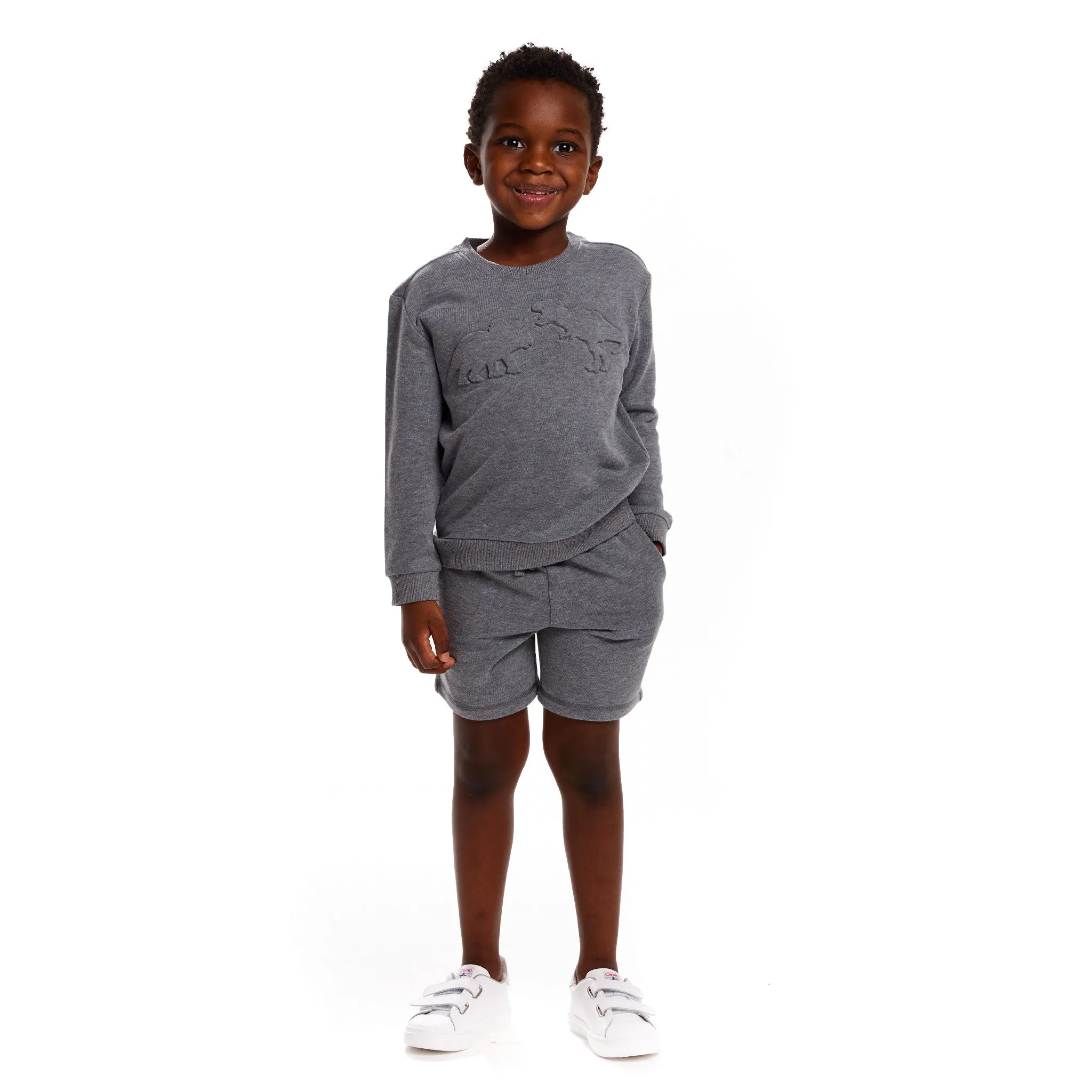 Dino Embossed Sweatshirt & Shorts Set