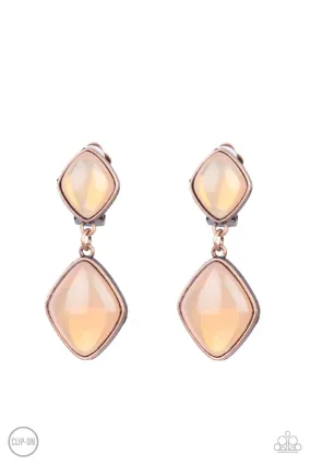 Double Dipping Diamonds Copper & Peach Opal Clip-On Earrings - Paparazzi Accessories