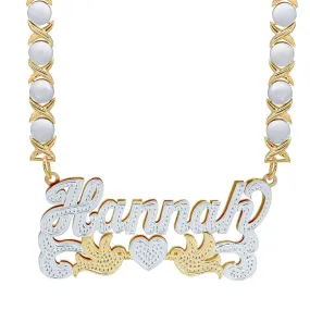 Double Nameplate Necklace w/ Love Birds Hannah with Rhodium Xoxo Chain