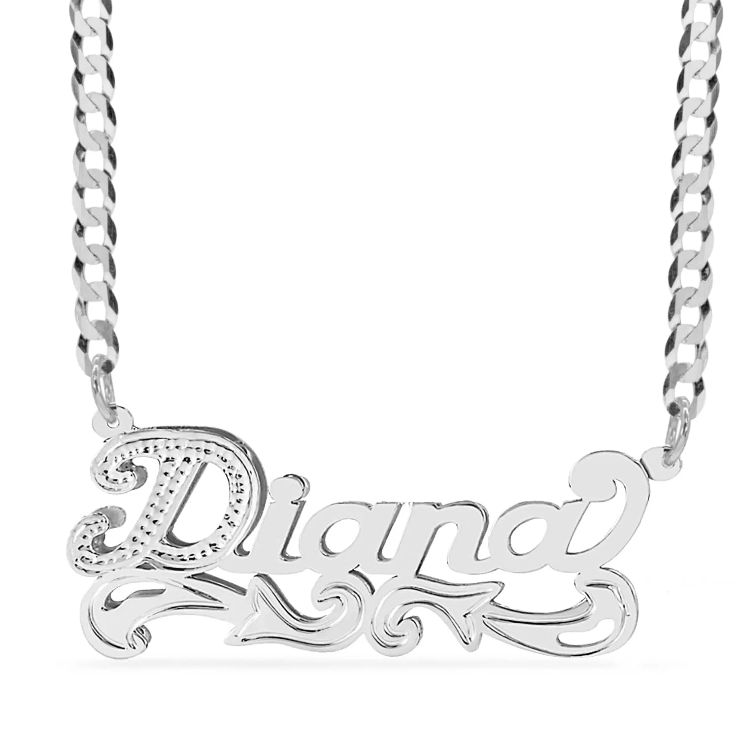 Double Plated Nameplate Necklace Diana with Cuban chain