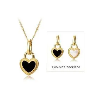 Double-Sided Natural Black Agate Heart Jewelry Set