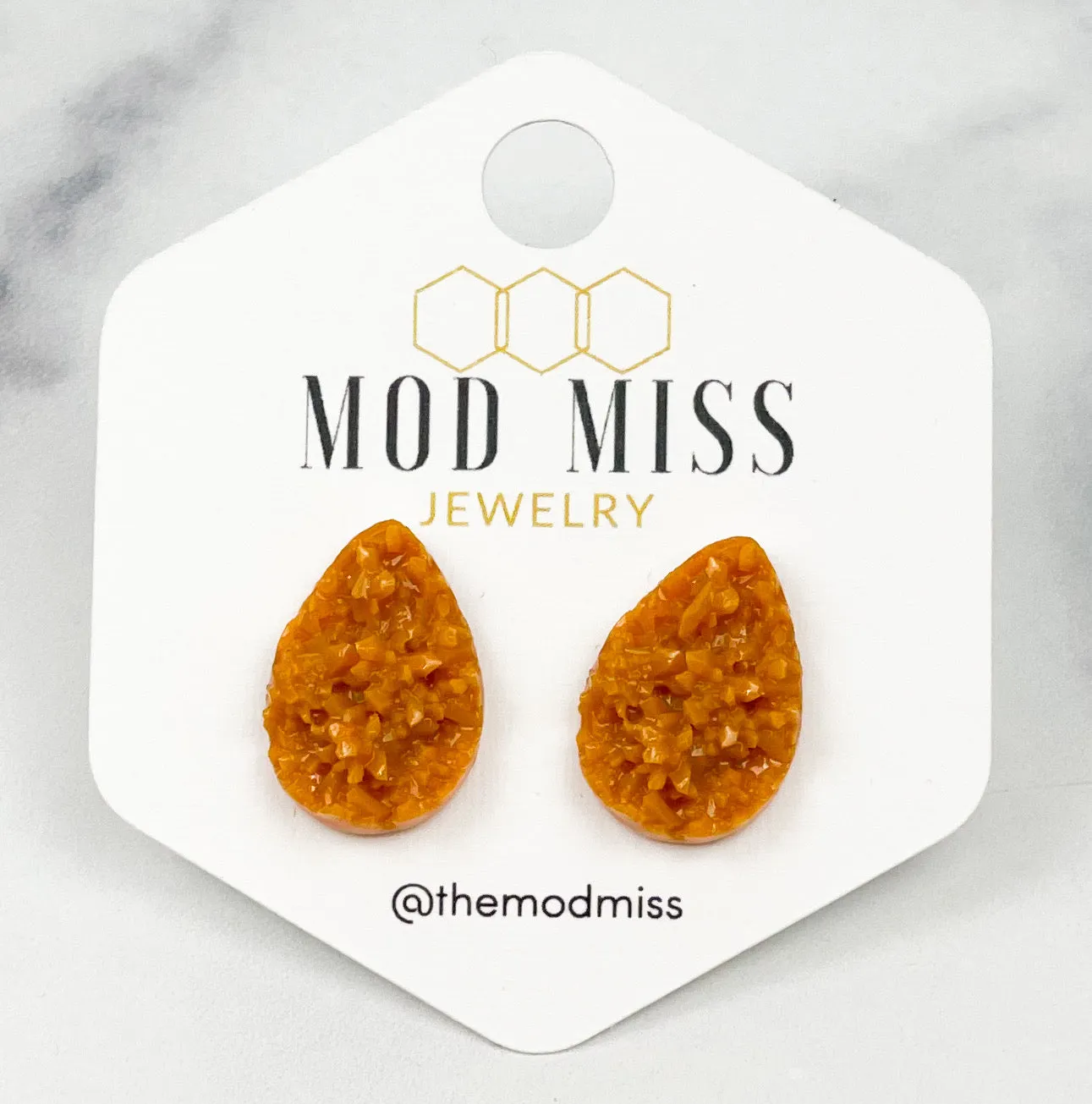 Druzy Stud Teardrop Mustard