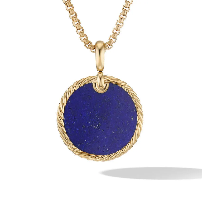 DY Elements Disc Pendant in 18K Yellow Gold with Lapis