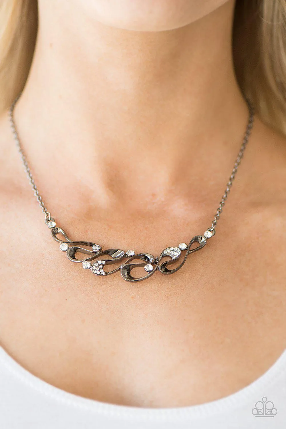 Easy Money Gunmetal Black Ribbon Necklace - Paparazzi Accessories