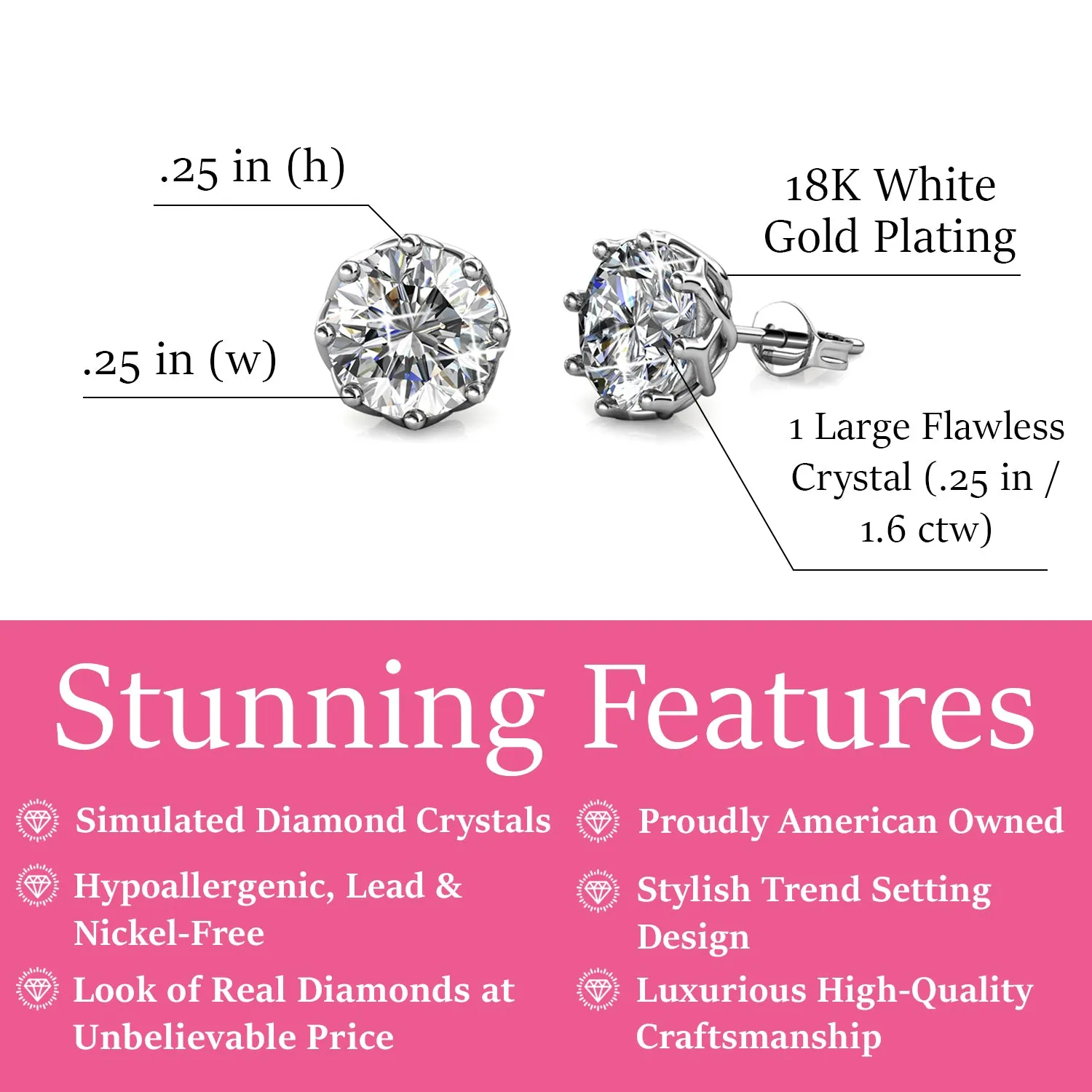 Eden 18k White Gold Plated Crystal Stud Earrings for Women