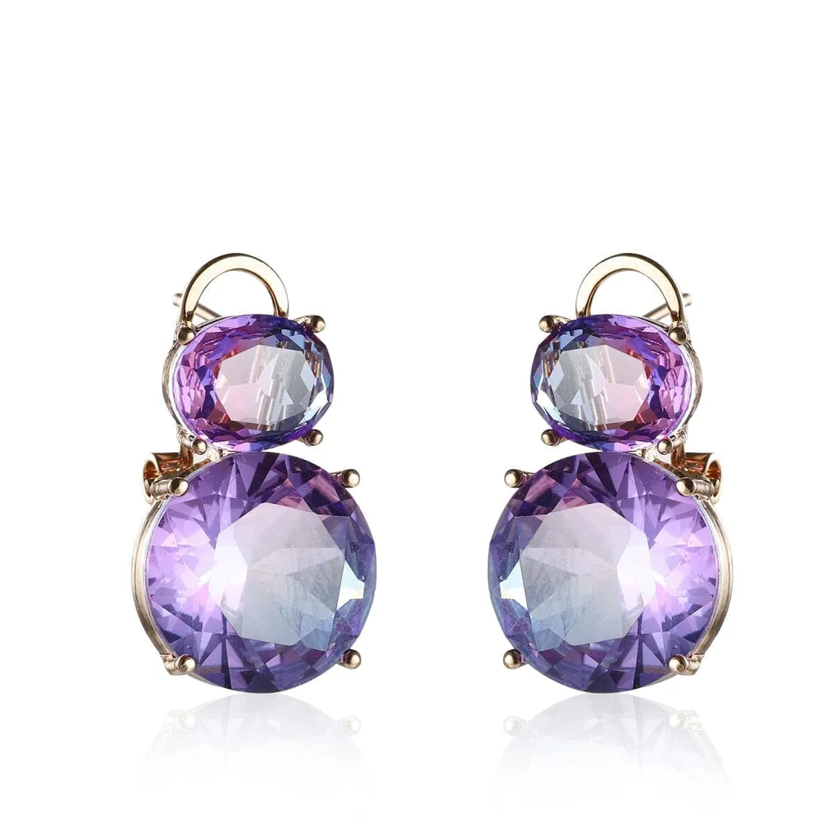 Elegant Two Round Amethyst Drop Earrings