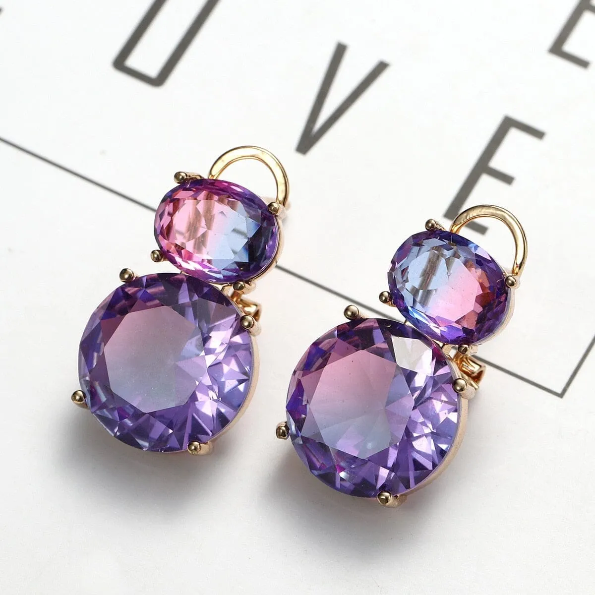 Elegant Two Round Amethyst Drop Earrings