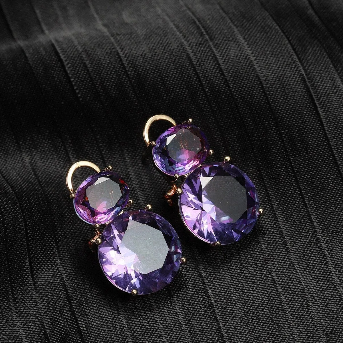 Elegant Two Round Amethyst Drop Earrings