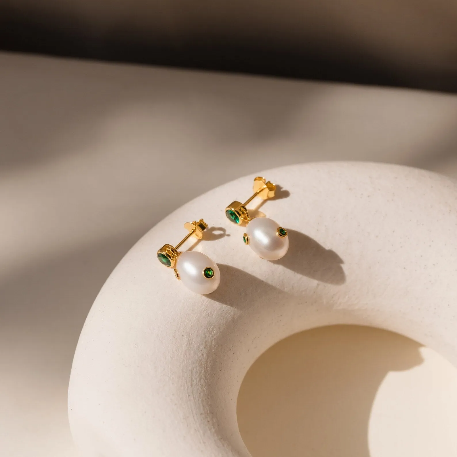 Emerald Pearl Drop Studs