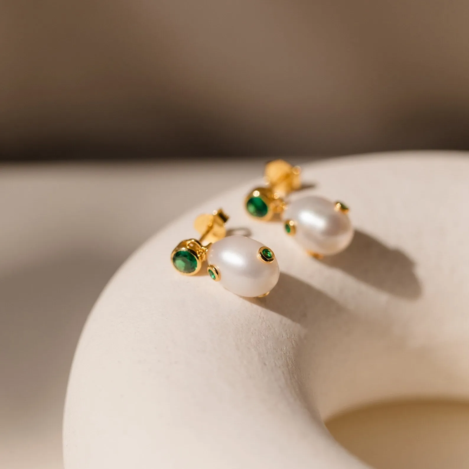 Emerald Pearl Drop Studs