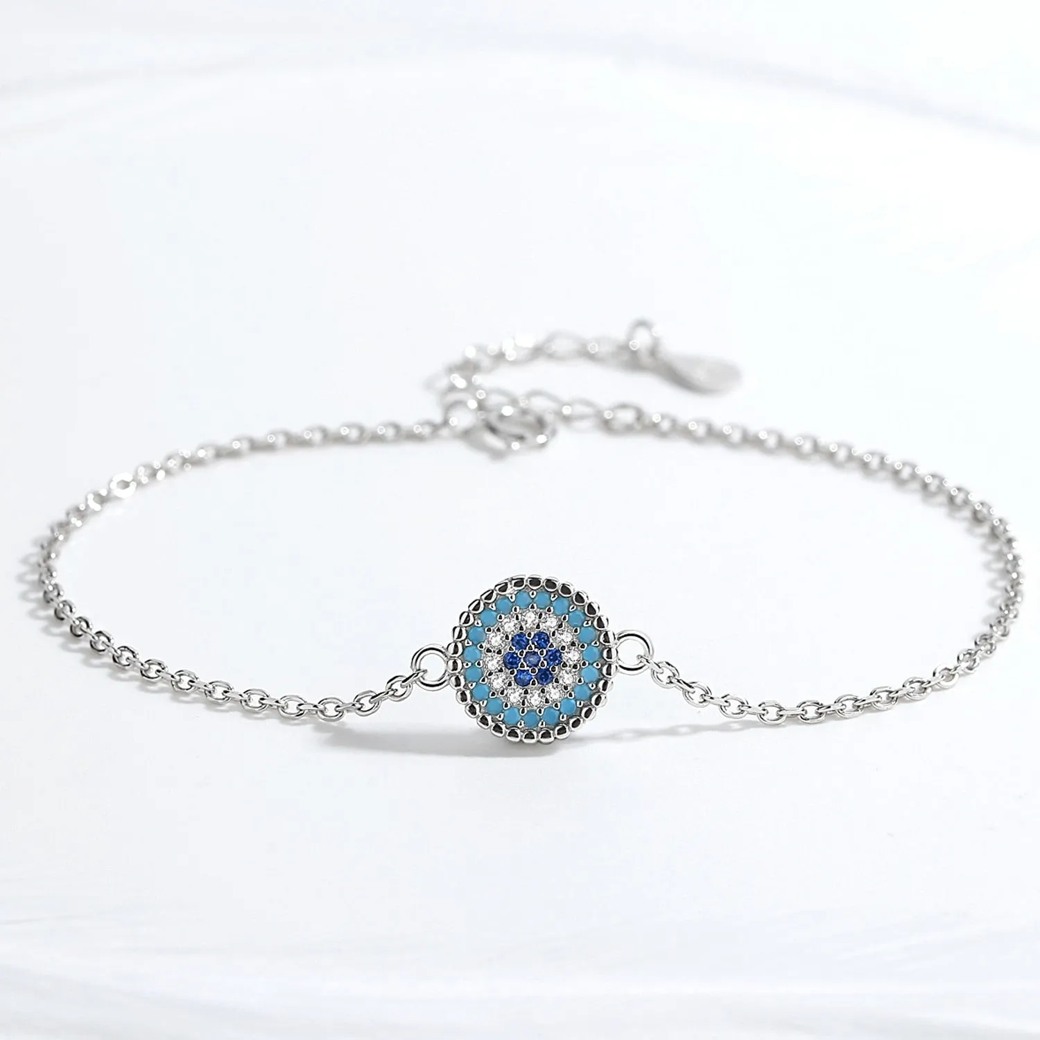 Evil Eye Blue Cubic Zirconia 925 Sterling Silver Necklace, Tennis Bracelet, and Ring Jewelry Set