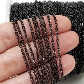 Fine Black Stainless Chain, 3x2mm Flattened Oval Links, Bulk 50 Meters on a Spool, #1909 BL