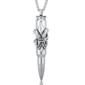 Fleur-de-Lis Design Stainless Steel Bullet Necklace