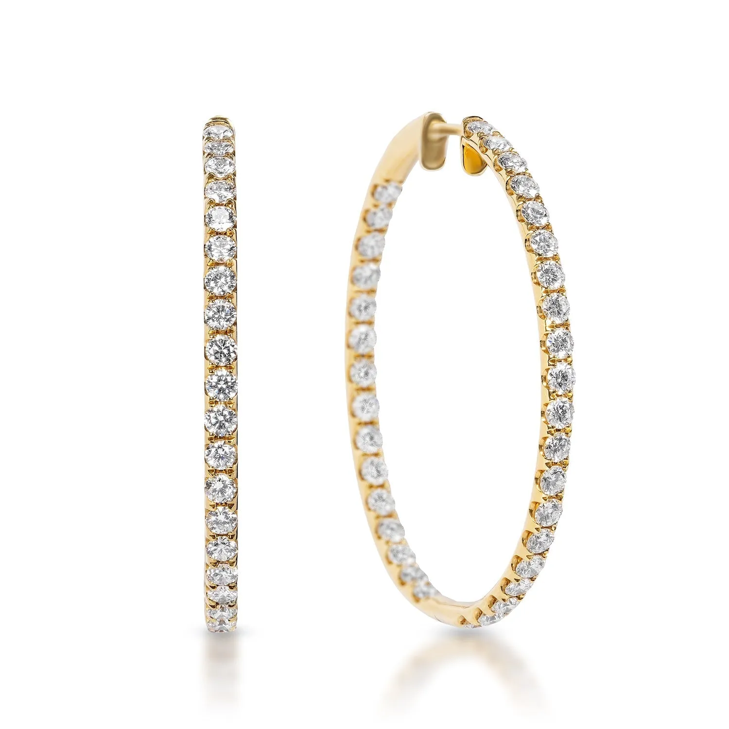 Gabriella 4 Carat Round Brilliant Diamond Hoop Earrings in 14k Yellow Gold