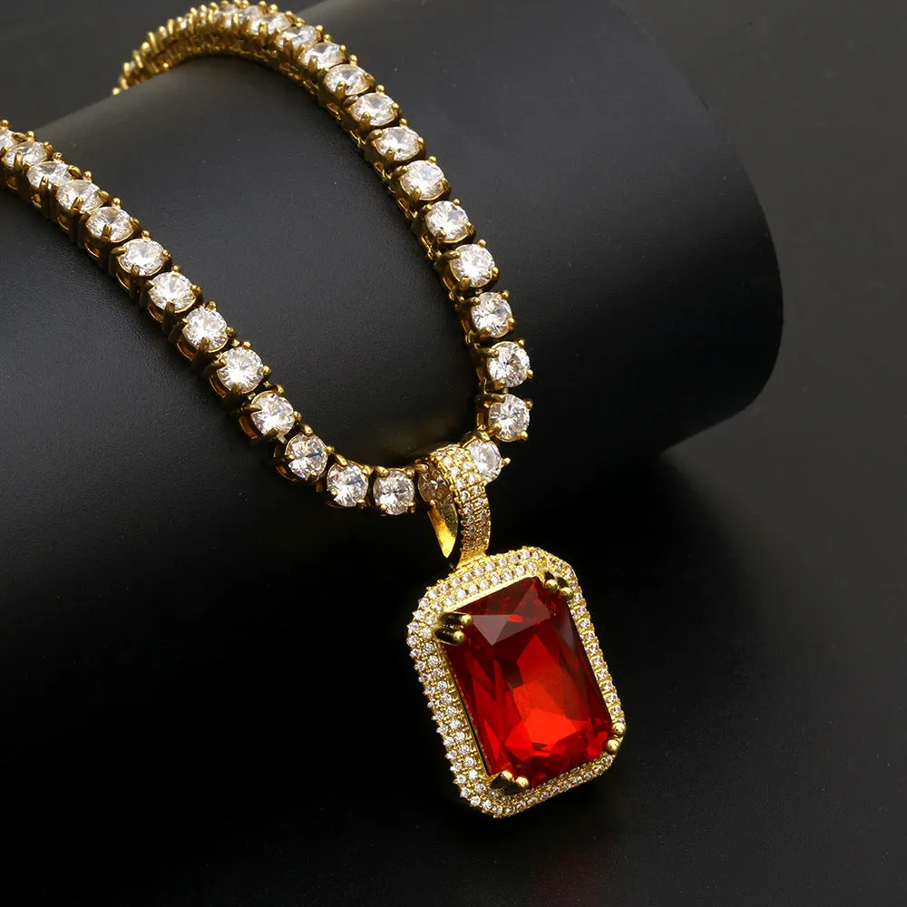 Geometry Square Crystal Pendant Charm Necklace- Women's Hip Hop Jewelry