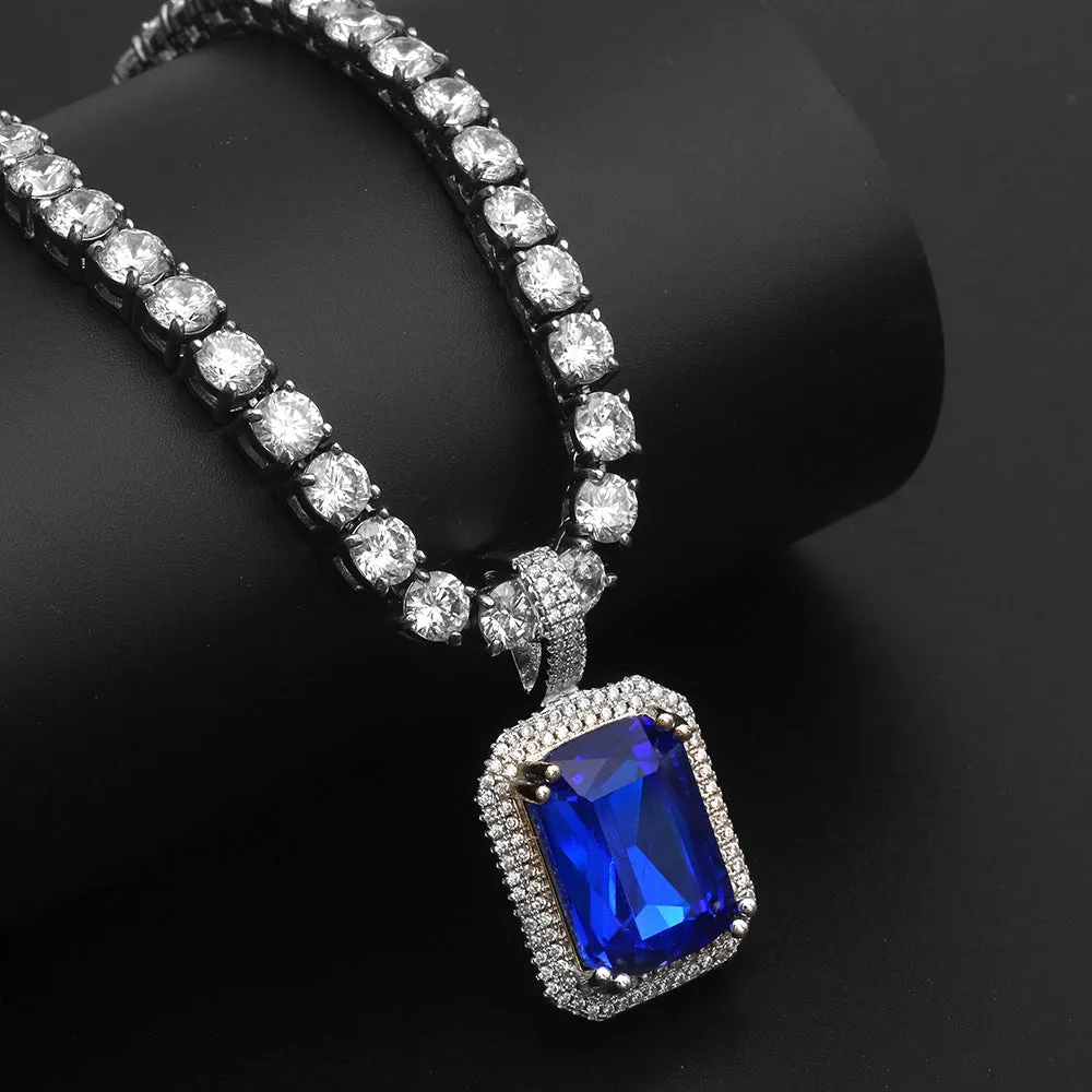 Geometry Square Crystal Pendant Charm Necklace- Women's Hip Hop Jewelry