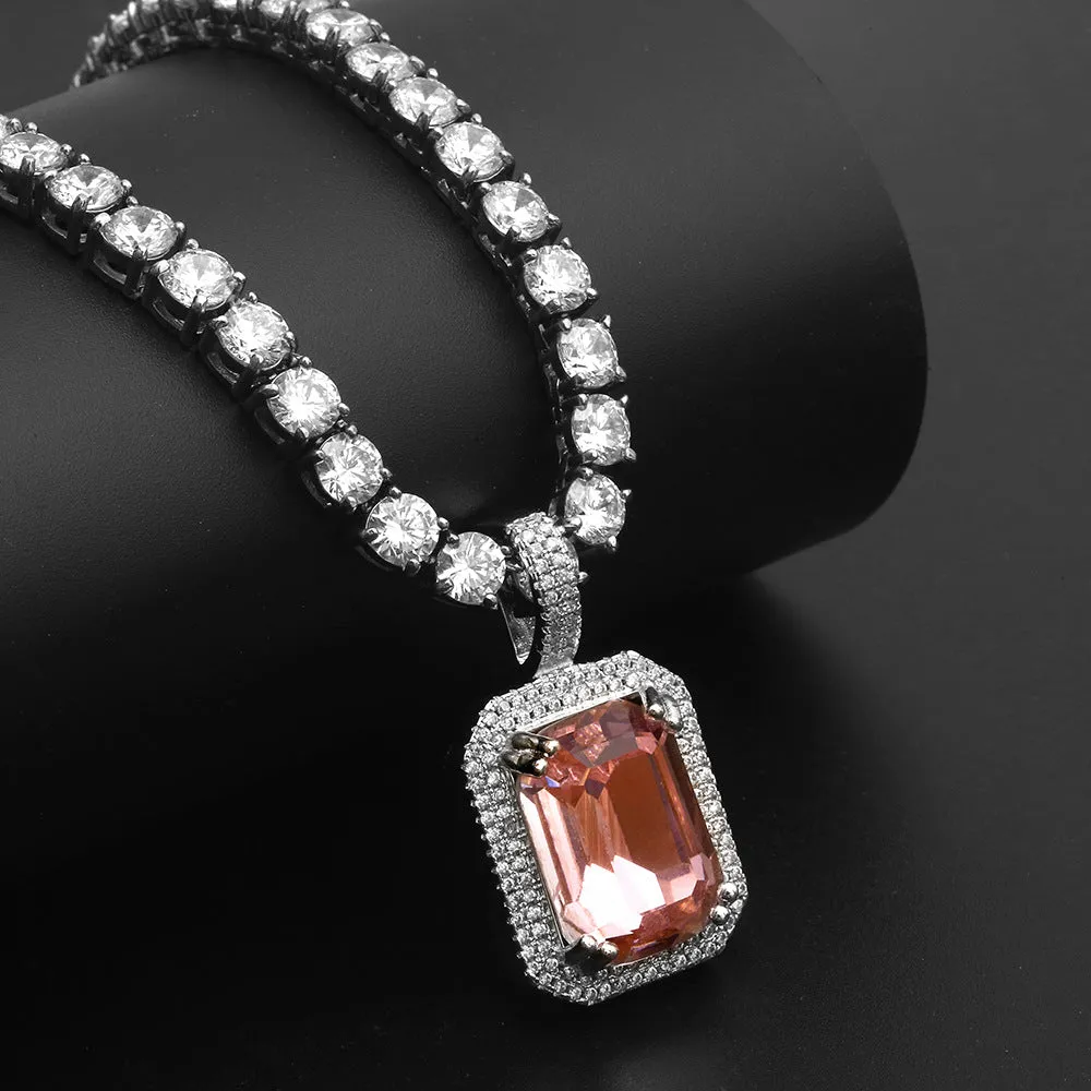 Geometry Square Crystal Pendant Charm Necklace- Women's Hip Hop Jewelry