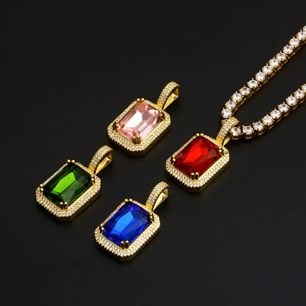 Geometry Square Crystal Pendant Charm Necklace- Women's Hip Hop Jewelry