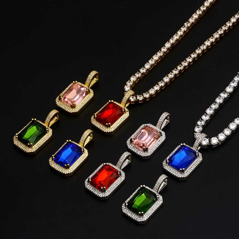 Geometry Square Crystal Pendant Charm Necklace- Women's Hip Hop Jewelry