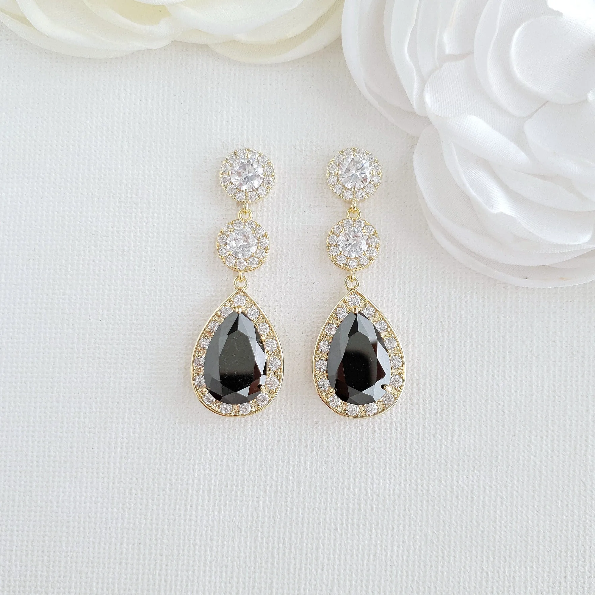 Gold and Black Long Teardrop Earrings- Zoe