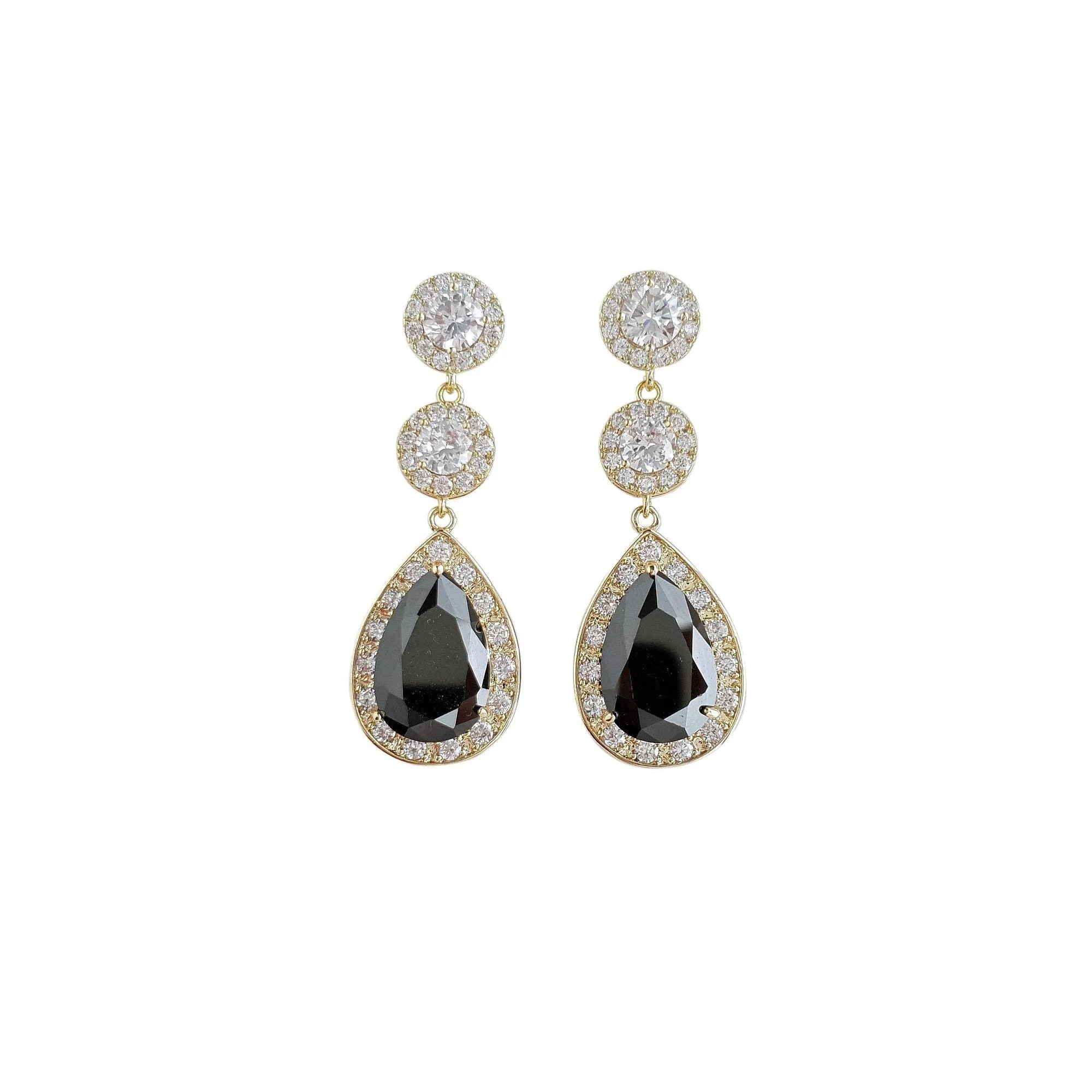 Gold and Black Long Teardrop Earrings- Zoe