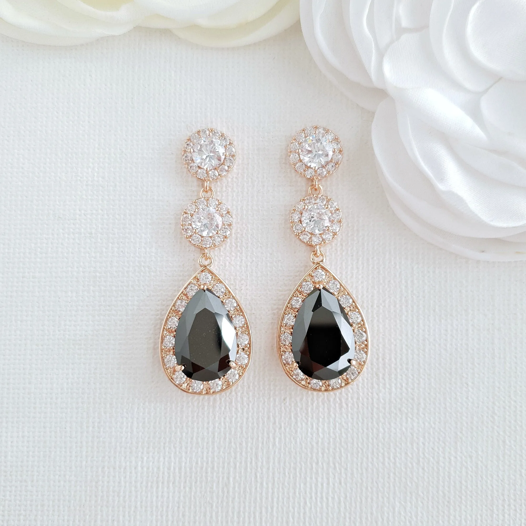 Gold and Black Long Teardrop Earrings- Zoe