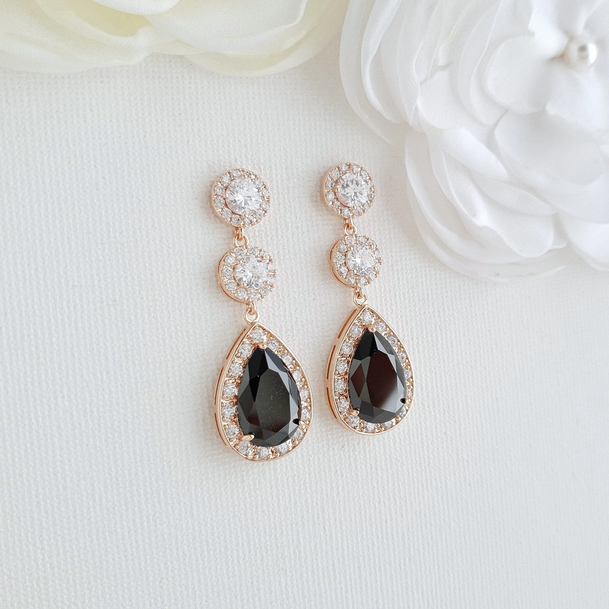 Gold and Black Long Teardrop Earrings- Zoe