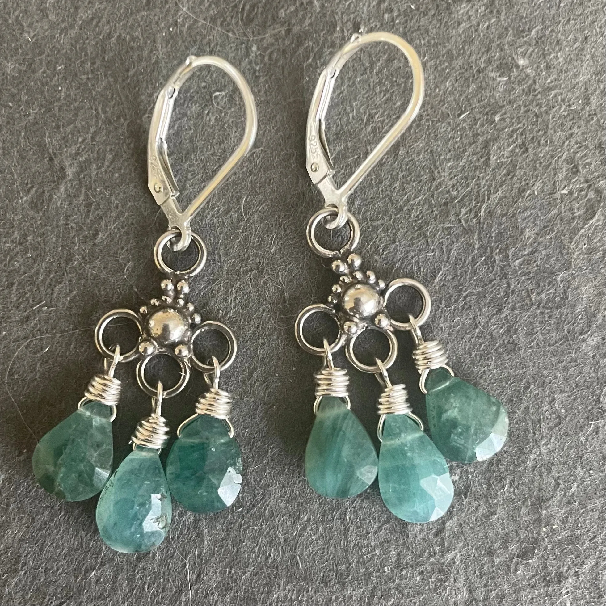 Grandidierite Mini Chandelier Earrings, OOAK